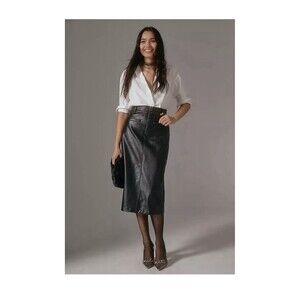 Pilcro Faux Leather Moto Skirt Size 4 Midi Anthropologie Pencil Black